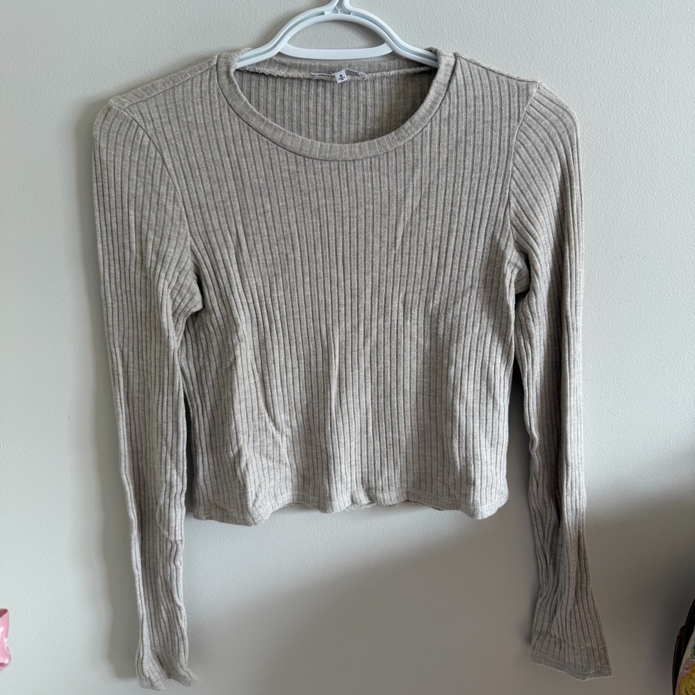 Reformation Ribbed Beige Long Sleeve crop Top